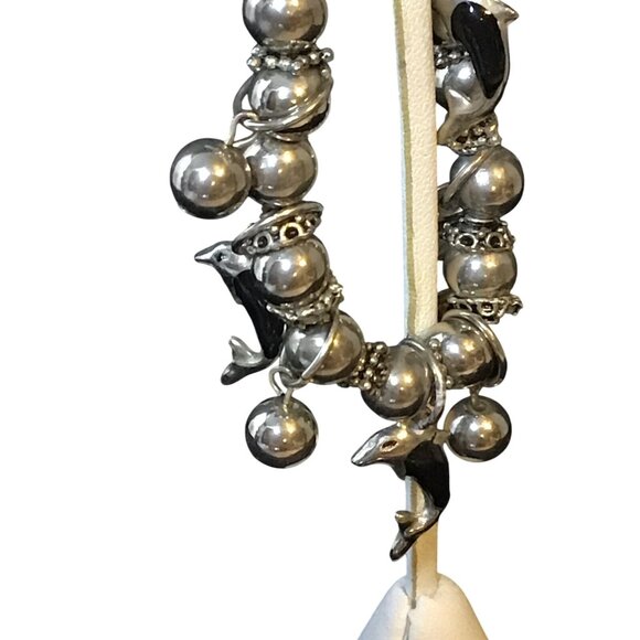 Silver Tone Dolphin Charm Bracelet With Stretch Design & Bead Accents (1358) - Picture 2 of 4